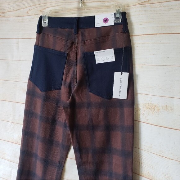 WEWOREWHAT Revolve Plaid Icon High-Rise Colorblock Jeans Size 25 Stretch Twill - Picture 6 of 12